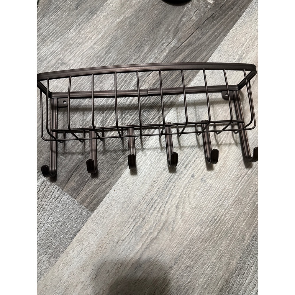 Wall Mounted Metal Mail Basket and Key Rack Organizer 6 Hooks Bronze Finish